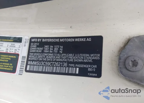 2012 Mini Cooper z USA, uszkodzony, nr VIN WMWSU3C59CT262136